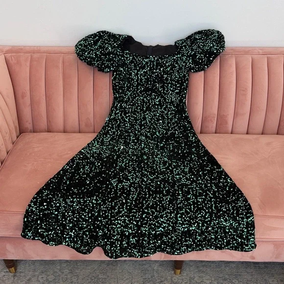 Ivy City Co Black Dress with Green Sequin Accents - Picture 1 of 5